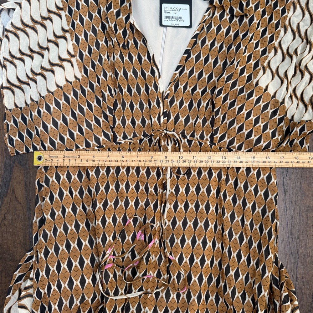 St. John NWT Whitney Mosaic Ecru Cinnamon Multi Geometric Print Midi Dress 12 - Picture 8 of 9